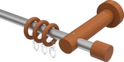 Produktbild von Interdeco Gardinenstange / Vorhangstange Silbergrau / Kirschbaum lackiert, Typ Adrian Pin (Kappe), 16 mm Ø 1-läufig, 360 cm