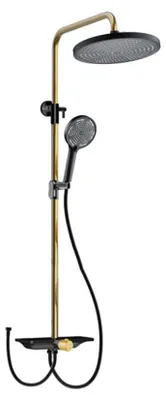 Immagine prodotto di Sistema doccia - Set doccia a pioggia - Senza rubinetteria - Con ripiano - Acciaio inossidabile - Colonna doccia regolabile - Doccetta - Grigio chiaro
