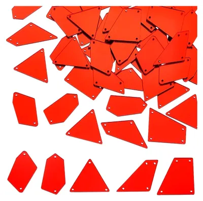 Produktbild von 1 Box 150 Stück 5 Stile Nähspiegelstücke Große Menge Rote Spiegelperle Acryl Gemischte Formen Unregelmäßiger Strassstein Spiegelstoffstück Mit Loch Spiegelperlen Zum Nähen Basteln DIY Kleide