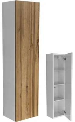 Zdjęcie produktu dla wiszący słupek łazienkowy komin szafka do łazienki 25 x 100 biała dąb wotan
