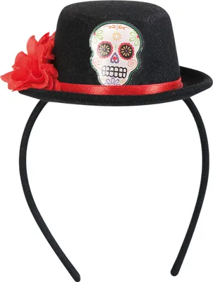 Produktbild von Haarreif mit Totenkopf Hut und Rose Schwarz Halloween Karneval Fasching Party