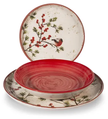 18-teiliges Weihnachtsgeschirr-Set, Steinzeug, Rot, 26/20,5/19,5 cm