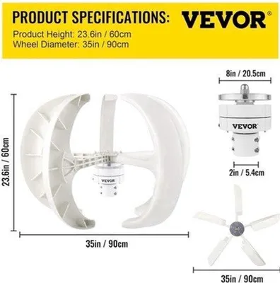 Obrázek produktu pro Větrná turbína 600W – Udržitelná větrná turbína s 5 nylonovými lopatkami a vertikálním generátorem