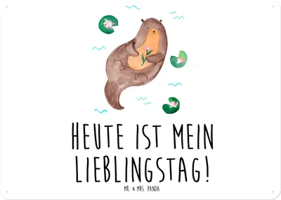 Produktbild von Mr. & Mrs. Panda tafel Otter Seerose DIN A5 - Weiß - Geschenk, Wandbild, Lieblingstag, Schild, Wasser, Retro Blechschild, Seeotter, Magnetschild, Türschild Metall, Fluss