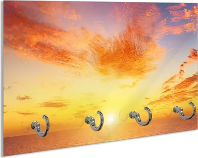Produktbild von Wallario Handtuchhalter aus Glas, Motiv: Sonnenuntergang über dem Meer - rote Wolken und blauer Himmel, 30 x 20 cm mit 4 Haken
