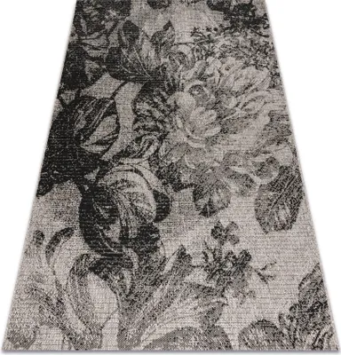 Zdjęcie produktu dla DYWAN SZNURKOWY SIZAL FLOORLUX 20491 KWIATY srebrny / czarny beżowy 160x230 cm
