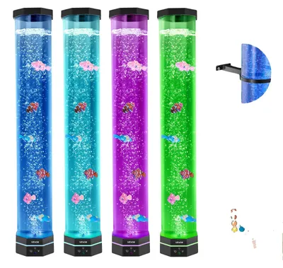 Image de Lampe à lave VEVOR avec 6 poissons flottants, 80 cm, lampe à bulles, 16 effets lumineux changeant de couleur, télécommande, éclairage d'ambiance, veilleuse aquarium pour chambre à coucher, salon, décoration intérieure