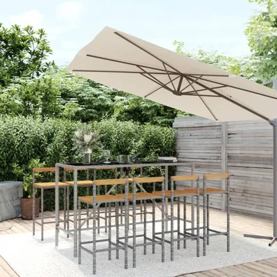 Produktbild von "2026 Promotion" 9-tlg. Gartenbar-Set Grau Poly Rattan & Massivholz Akazie - Gartenmöbelset CC9930