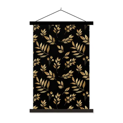 Produktbild von MuchoWow® Textilposter Muster - Blätter - Gold 120x180 cm mit schwarzem Rahmen - Fotos