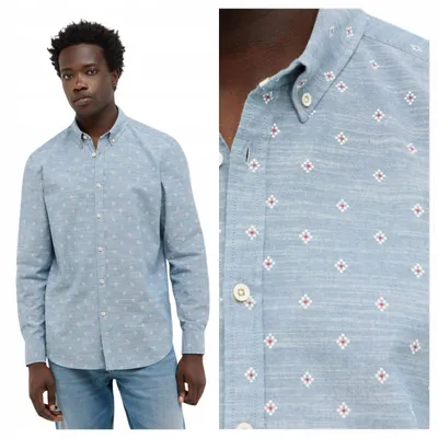 Immagine prodotto di Mustang | Camicia da uomo Elmore Ikat, azzurra chiara, vestibilità regular, cotone, maniche lunghe, taglia M