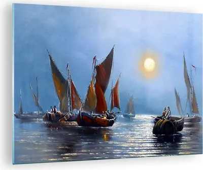 Produktbild von Bilder auf glas - Boote Sonne Fischer Angeln - 70x50cm - Glasbilder - Wandbilder - Kunstdruck - zum Aufhängen bereit - Wanddekoration aus Glas - Glas Bilder - Wandbild auf Glas - GAA70x50-2957