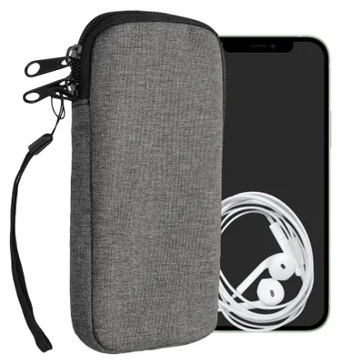 Produktbild von kwmobile Handytasche für Smartphones XL - 6,7/6,8" - Stoff Handy Hülle Dunkelgrau - Handy Tasche mit Reißverschluss - 17,2 x 8,4 cm Innenmaße