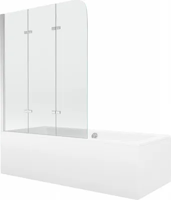 Produktbild von Mexen Cube Rechteckbadewanne 170 x 80 cm mit Verkleidung und 3-flügeliger Blende 120 cm, Transparent, Chrom - 550517080X90120301