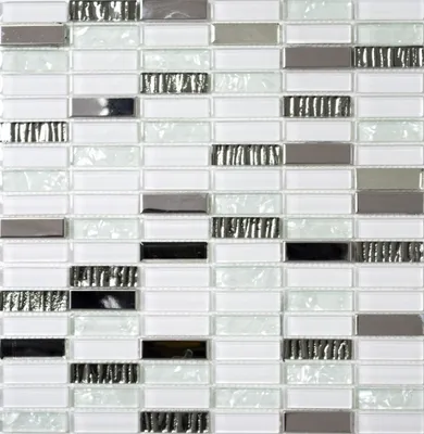 Produktbild von Mosaikfliese Transluzent Edelstahl weiß Stäbchen Glasmosaik Crystal Stahl weiß Glas MOS87-0102_f | 10 Mosaikmatten