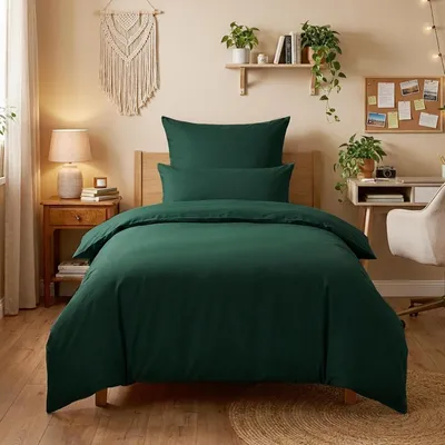 Zdjęcie produktu dla Komplet pościeli 140x200 cm, 2-częściowy, ciemnozielony, wykonany z mikrofibry, z zamkiem błyskawicznym