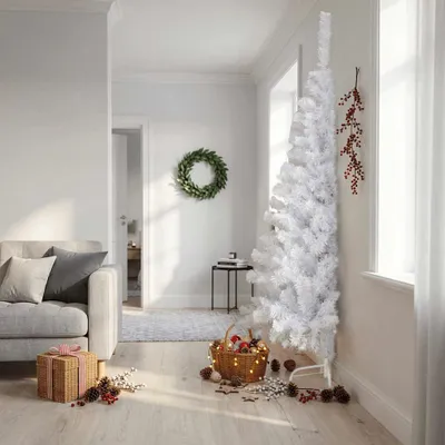 Obrázok produktu pre vidaXL Umelý polovičný vianočný stromček so stojanom biely 210 cm PVC