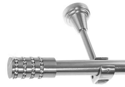 Produktbild von Edelstahl Look Gardinenstange 20mm Wandträger 1-läufig Zylinder Kristall, Länge wählbar H50 E39 R