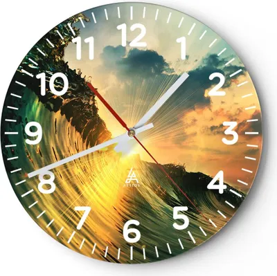 Produktbild von Wanduhr - Rund - Glasuhr - Meer Welle Wasser - 30x30cm - Schleichendes Uhrwerk - Lautlos - zum Aufhängen bereit - Dekoration Modern - Wanddekoration aus Glas - C4AR30x30-3943