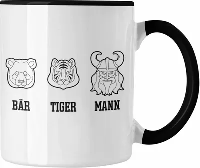 Produktbild von Trendation - Bär Tiger Mann Tasse Lustiges Geschenk Vater Vatertag Vatertagsgeschenk Kaffeetasse Papa (Schwarz)