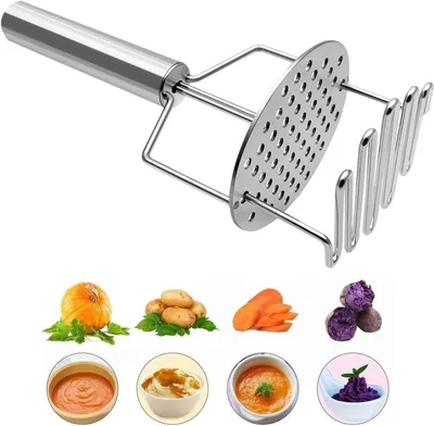 Productafbeelding van PromoHome® Aardappelstamper, roestvrij staal – 24 cm, multifunctionele stamper voor aardappelen, groenten en fruit, zilver