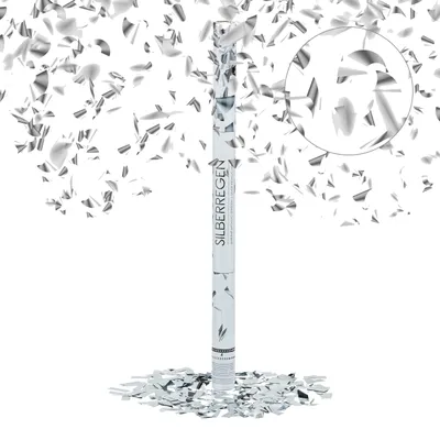 Konfettikanone 80 cm, silber – Partyshooter für Hochzeit & Karneval