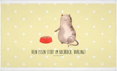 Produktbild von Mr. & Mrs. Panda frottierhandtuch Katze Fressen - Gelb Pastell - Geschenk, gesichtstuch, Flauschtuch, Handtuch 50x100, Frotteehandtuch, kleines