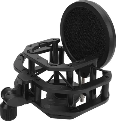 Image de Support de microphone à tige, Support de microphone réglable, Clip-Pack, avec filet de protection de soufflage à double couche en alliage d'aluminium, pour studio d'enregistrement, scène de théâtre, etc