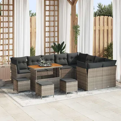 Image de Maison Exclusive - Salon de jardin 13 pièces gris polyrotin