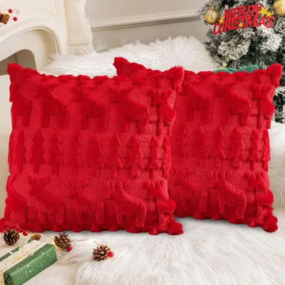 2er Set Kissenbezüge Weihnachten rot 45x45 cm Samt