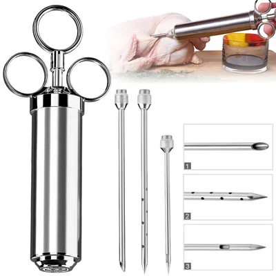 Produktbild von Marinadenspritze aus Edelstahl - Fleischspritze - BBQ-Gewürze - Sauceninjektor - Nadelset - Für Truthahn, Grill und Braten