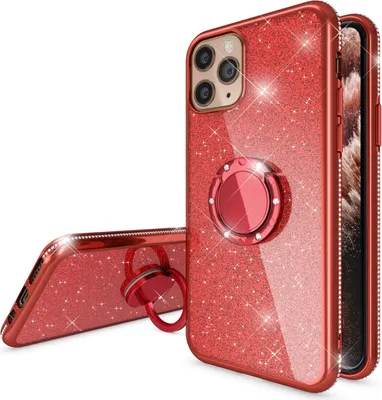 Immagine prodotto di NALIA Custodia per iPhone 11 Pro con anello a 360°, custodia protettiva in silicone glitterato rosso