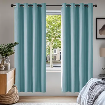 Produktbild von Verdunkelungsvorhang Ösen Kälteschutz Schlafzimmer Blickdicht 175x140cm Himmelblau 2er Set