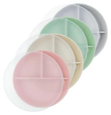 Imagen del producto de Platos de plástico compartimentados, de 22,8 cm, juego de 4 unidades, sin BPA, reutilizables, ideales para la cocina y para acampar