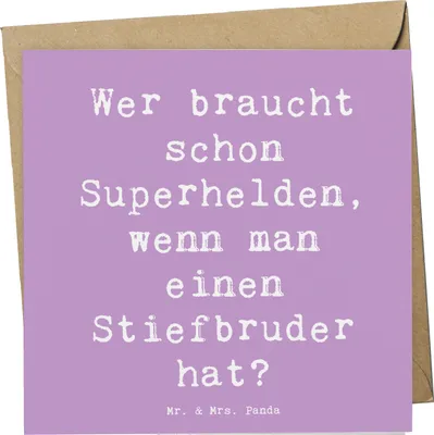 Produktbild von Mr. & Mrs. Panda doppelkarte Spruch Stiefbruder Held - Lavendeltraum - Geschenk, Freundschaft, Klappkarte, Stiefgeschwister, Familiengeschenke, Persönliche Geschenke