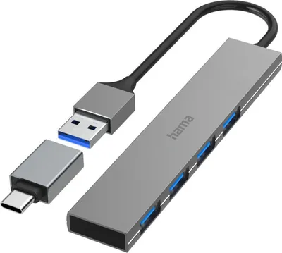 Image de hama 00200141 hama USB-Hub Ultra Slim 4-fach grau