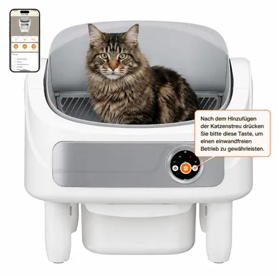 Produktbild von Selbstreinigende Katzentoilette 75L, Nie wieder täglich schaufeln, offenes Katzenklo mit App, XXL-Kapazität für Mehrkatzena, Aromabox, Nachtmodus, KI-generiertes Bild