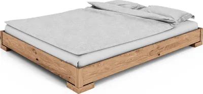 Produktbild von Bett Bento 2 aus Wildeiche massiv bianco 140x200 cm ohne Kopfteil mit Holzbeinen