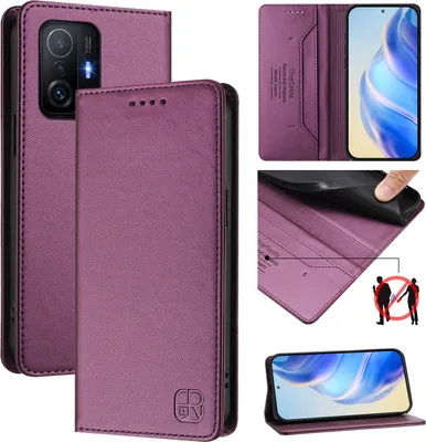 Image de Etui en cuir pour Xiaomi 11T / 11T Pro, étui à rabat avec fentes pour cartes, portefeuille et support Violet