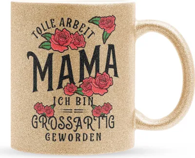 Produktbild von 22Feels Glitzertasse Gold Mama Geschenk Muttertag Mutter Geburtstag Kaffeetasse Frauen Weihnachten Haferl Geschenkidee Bürotasse