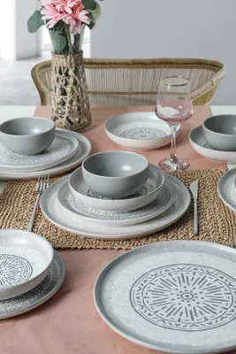 Zdjęcie produktu dla Hermia Concept, X000149170000000000000000000, serwis obiadowy, zestaw naczyń ceramicznych (24-częściowy), kamień, ceramika, 18 x 18 cm