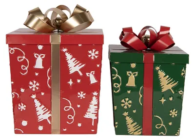 Obrázok produktu pre Clayre & Eef Vianočná dekoratívna figúrka – darček 26 x 26 x 33 / 21 x 21 x 27 cm Červená kovová