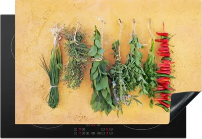 Produktbild von KitchenYeah© Herdabdeckplatte Mediterrane Kräuter , 76x51cm, Küche Deko, Glaskeramikkochfeld Herdabdeckung, Abdeckplatte fùr Kochfeld