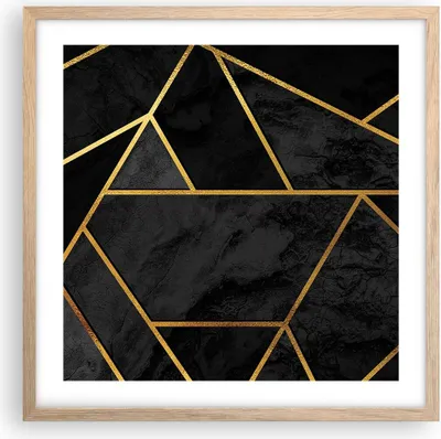 Produktbild von Gerahmtes Poster - Rahmen in heller Eiche - Abstraktion Gold Schwarz - 50x50 cm - Wand Bild - Wanddeko - Wandbilder - Wandposter - Bilderrahmen - Bilder - Kunstdruck - Wandbild - P2NAC50x50-4358