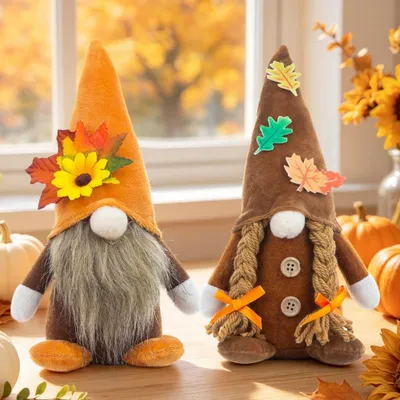 Herbstdeko Wichtel, 2 Stück, Plüschfiguren, gesichtslos