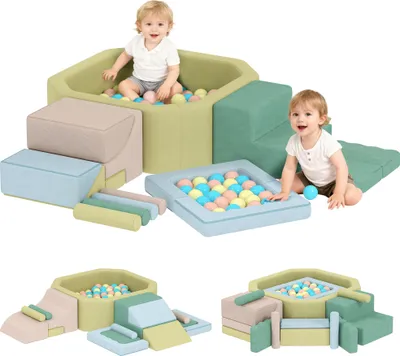 Immagine prodotto di AIYAPLAY Set di 15 Blocchi di Costruzioni Morbide Modulabili per Bambini con 200 Palline per Uso Interno, Multicolore
