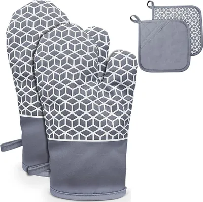 Produktbild von Topflappen, Set mit 4 Topflappen, 230 ?C hitzebeständige Backhandschuhe, Kochhandschuhe mit rutschfestem Silikonmuster für Küche und Grill