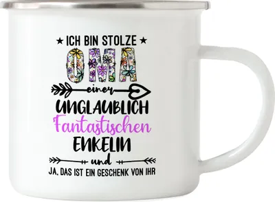 Produktbild von Ich bin stolze Oma Emaille Tasse Geschenk Idee Muttertag Oma Enkelin Geburtstag