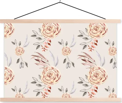 Produktbild von MuchoWow® Textilposter Rosen - Blumen - Gold - Muster 150x100 cm mit holzfarbenen Rahmen - Posters