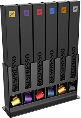 A Nespresso capsule holder with various colored capsules.