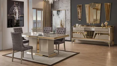Produktbild von Essgruppe Essecke Esstisch Stühle Grau Holz Esszimmer Luxus Set 9tlg